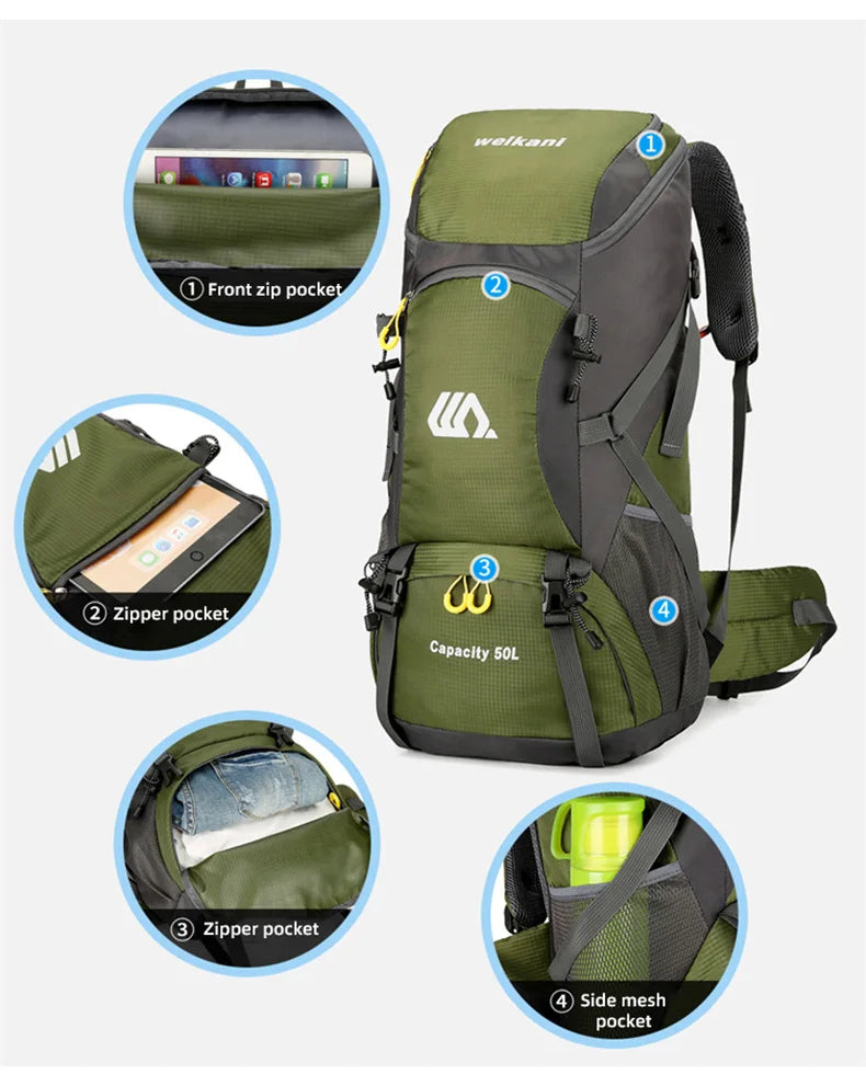 50L Waterproof Travel Backpack – Large Hiking & Camping Rucksack for Men